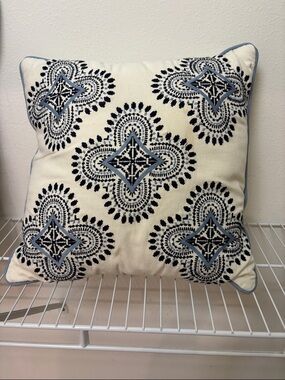 Target Embroidered Accent Pillow in Cream, Blue and Black